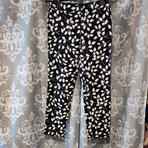 Black and White Leaf Print Pants